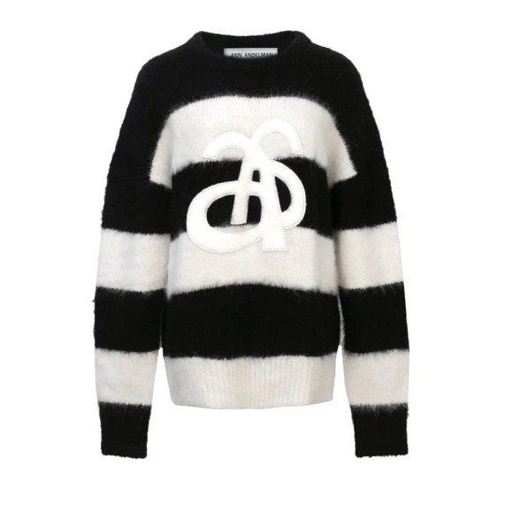 Ann Andelman Black Stripe Pullover Sweater Womens M Plush Alpaca Blend EUC $410 - Picture 1 of 11